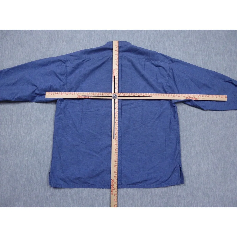 Issey Miyake The Shirts Mens Large Blue Banded Collar Long Sleeve Button Up L